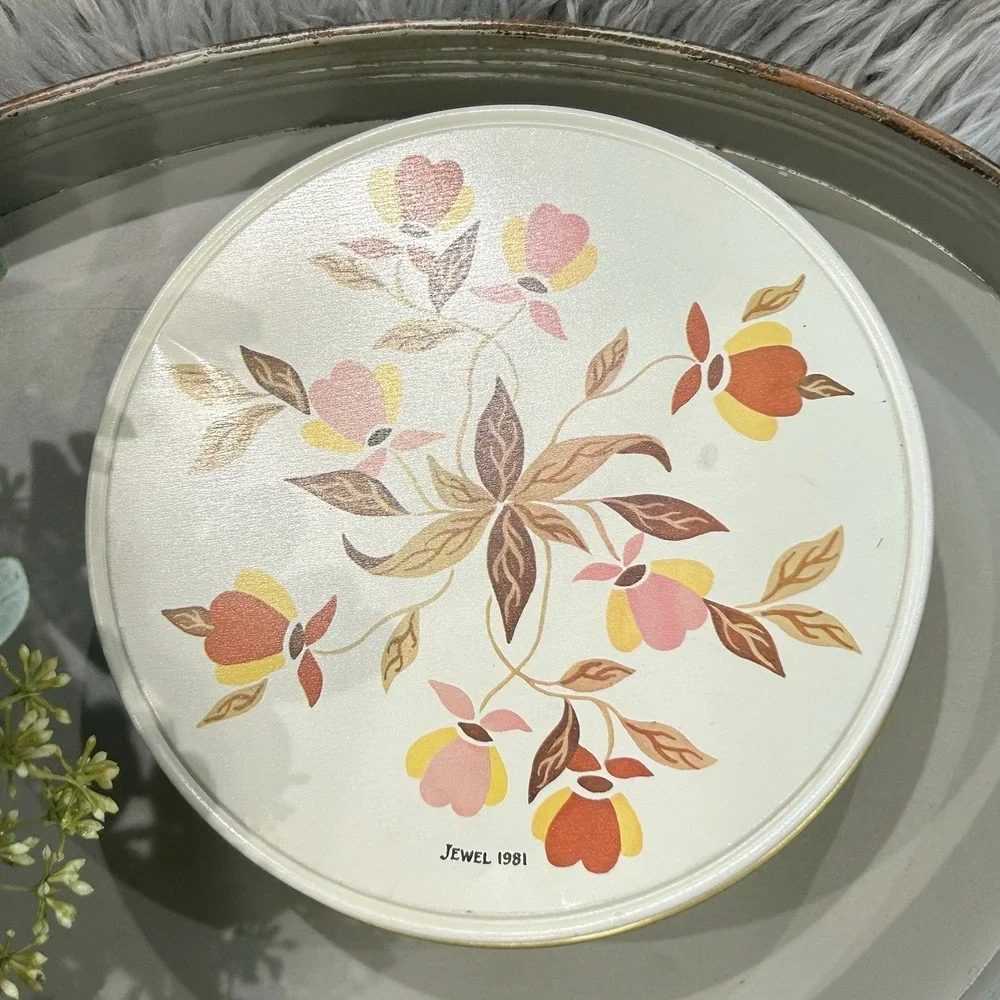 Hall China Jewel 1981 Vintage Tea Autumn Leaf Round Fruitcake Tin 7